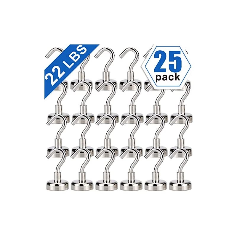 Neodymium Strong Magnetic Hooks,22Lbs Rare Earth Magnets Heavy Duty with Hook for Refrigerator,Ceiling Magnets for Hanging,Cruise,Curtain and Kitchen etc-25 Pack
