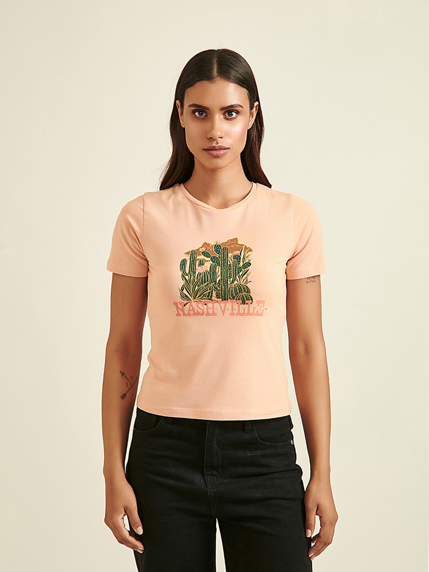 Cover Story Pink Printed T-Shirt
