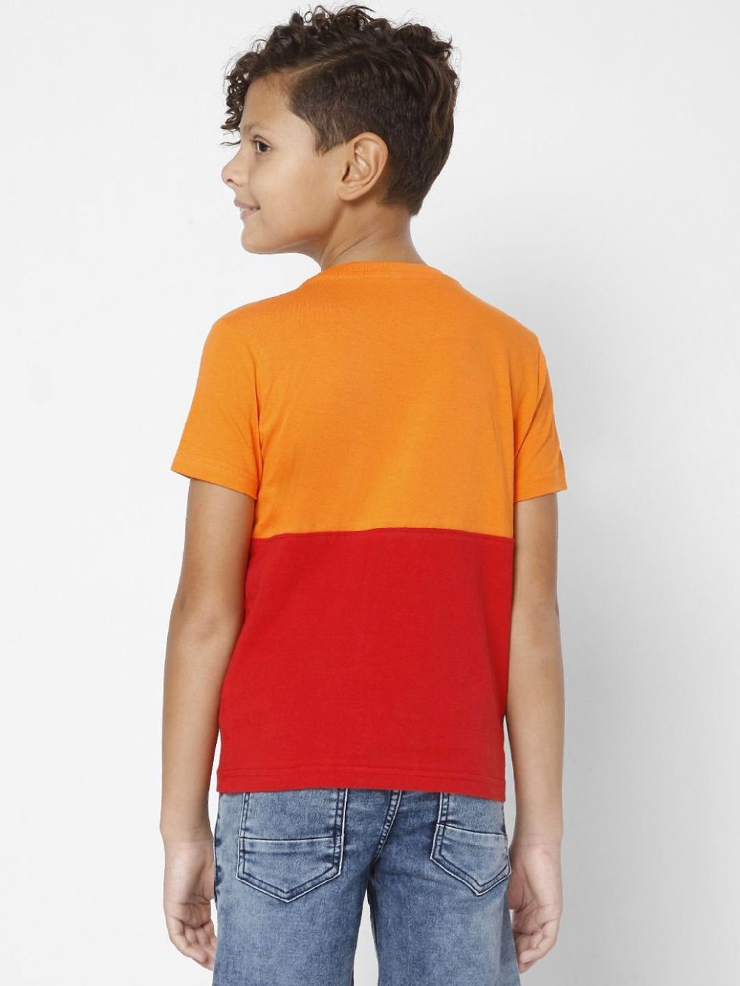 Gas Boys Orange & Red Cotton Color Block T-Shirt