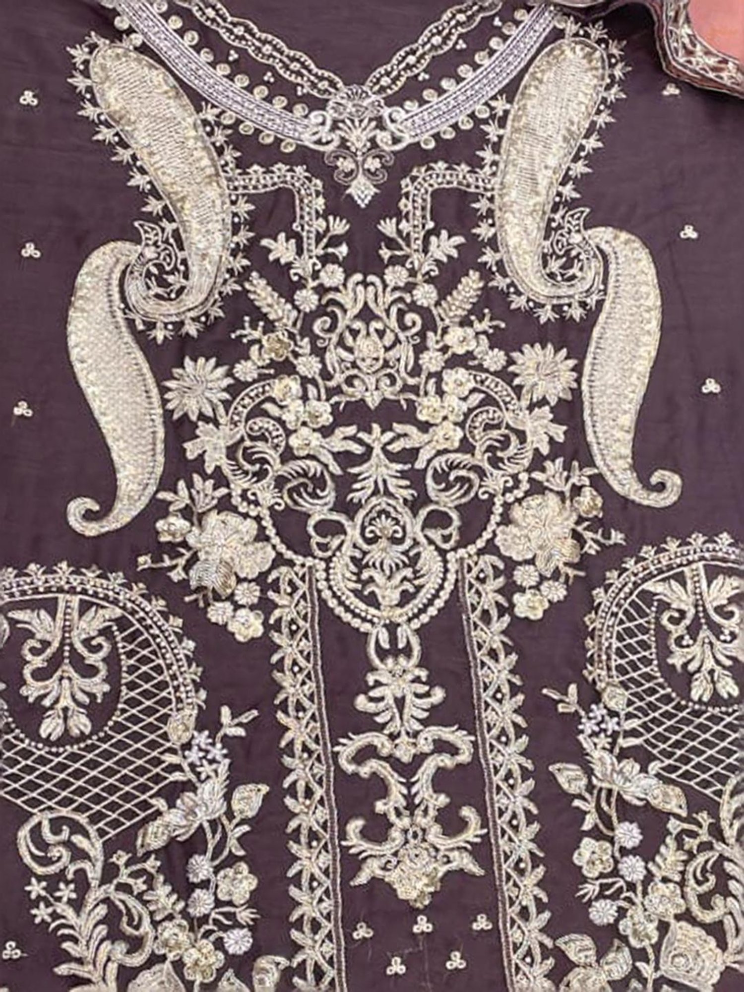 Odette Brown Embroidered Unstitched Dress Material