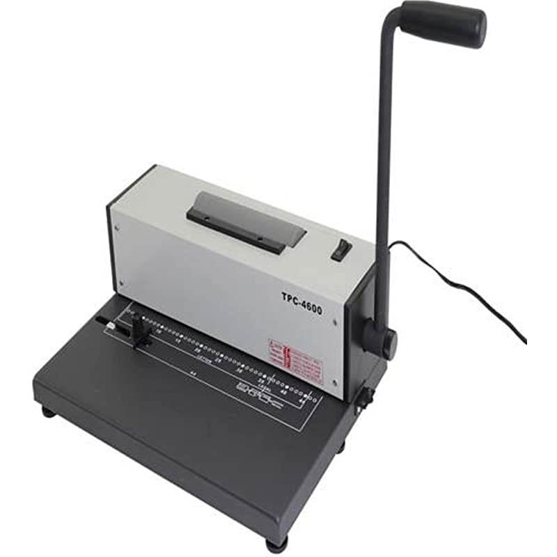 TPC-4600 Coil Punch & Bind Machine, 4:1 Pitch, 15 sheets of 20lb paper up to A4 size max. punching capacity, 45 mm max. binding capacity, 46 hole punch with extension pin for longer sheets