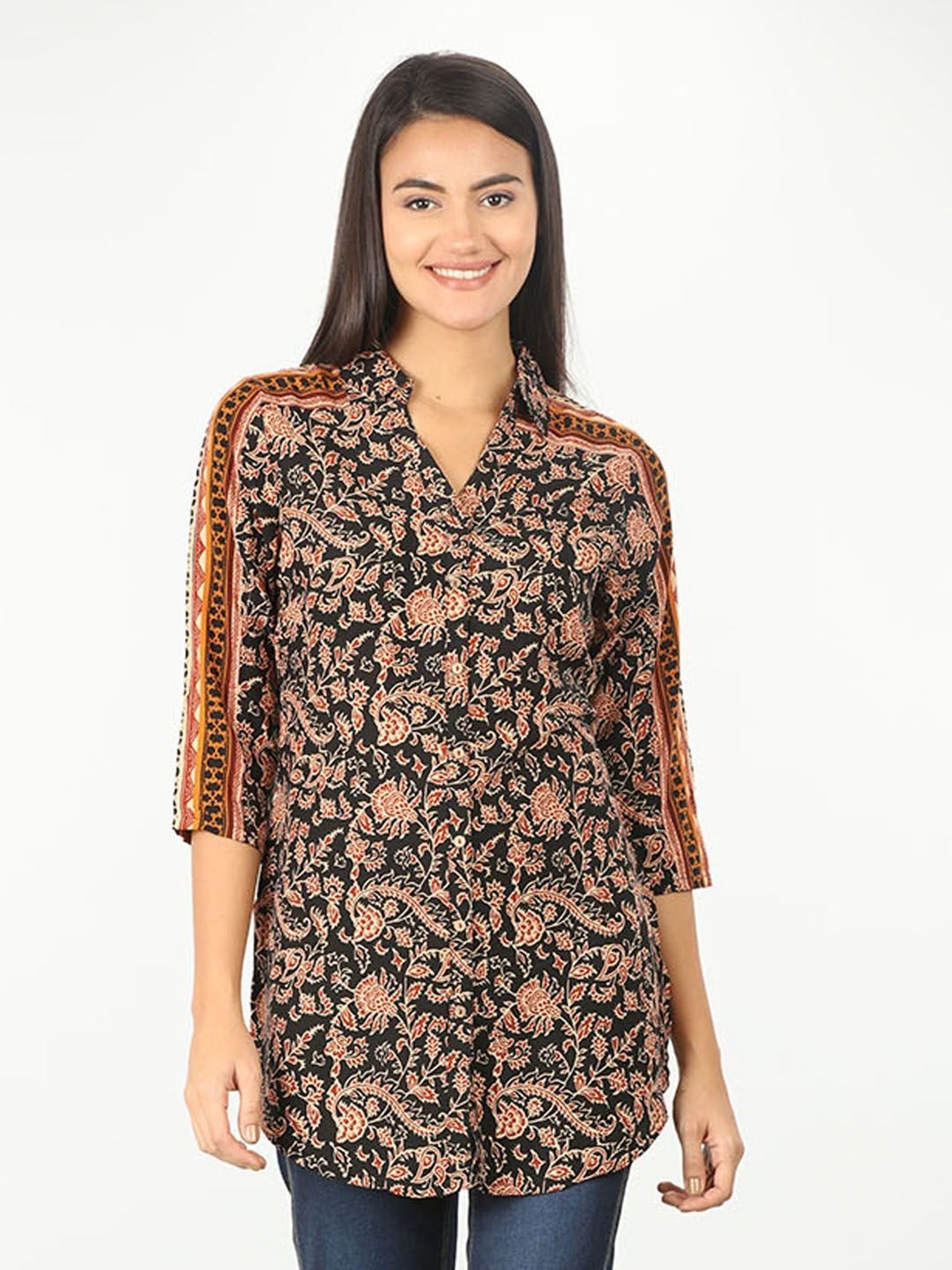 Mustard Black & Rust Rayon Printed Shirt