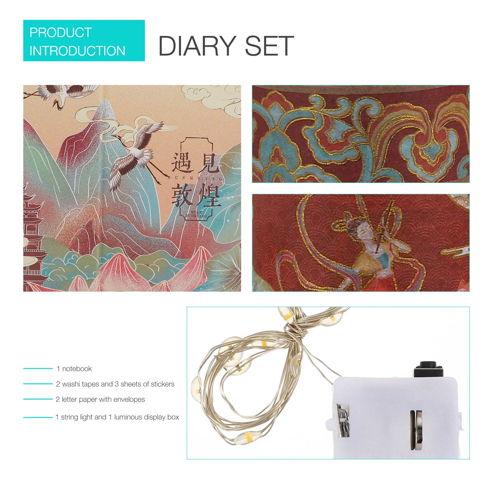 1 Set Students Creative Cartoon Notebook with Washi Tape Luminous Display Box