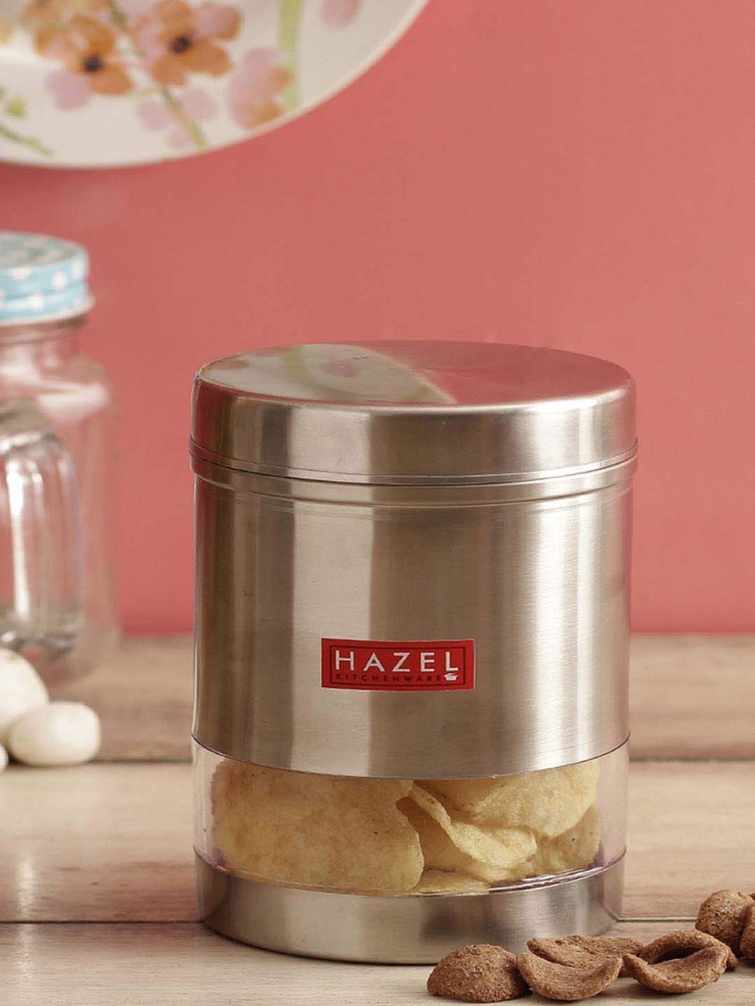 HAZEL Silver Stainless Steel Storage Container (950 ml) - Set of 1