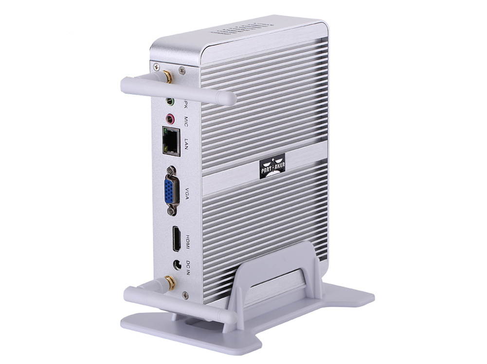 Partaker Fanless Mini PC,Desktop Computer,with Windows 10 Pro/Linux Ubuntu support,Intel Core I3 4020Y CPU,(Silver),[1VGA/1HD-MI/1LAN/4USB3.0/2USB2.0/WiFI],(8G RAM/128G SSD)