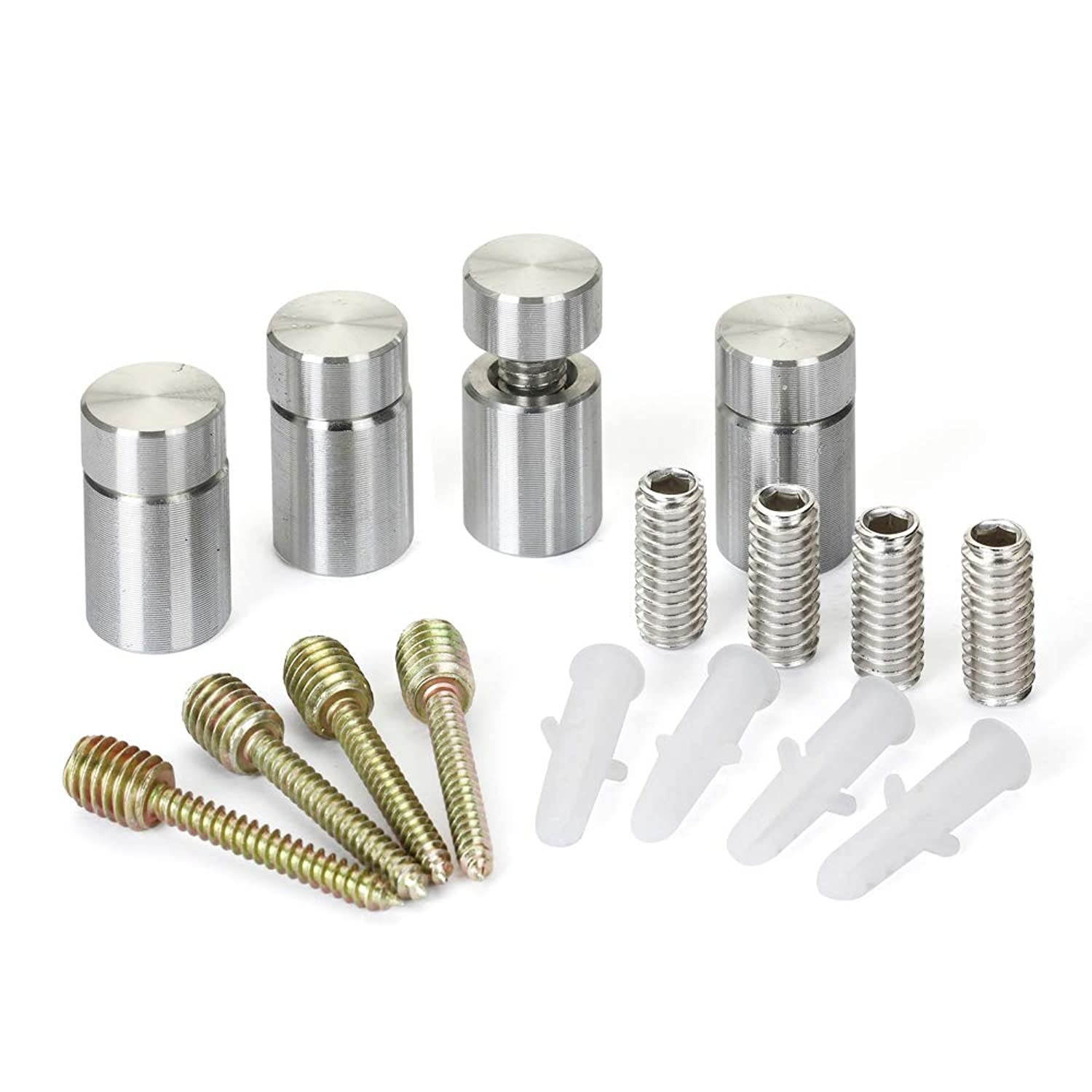 TOPNIKE Sign Standoff 3/5"x 3/4",Aluminium Caps&Spacer Sign Standoffs,Silver Aluminum, for Acrylic,Glass,PVC,Glass Panel,Wood,Pack of 4