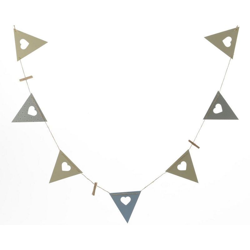 Kaemingk 7' French Countryside Decorative Blue and Green Flag with Heart Cutout Message Banner Garland