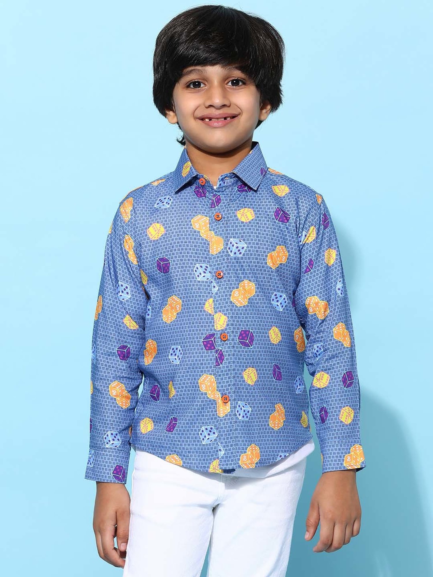 Tales & Stories Kids Navy Printed Full Sleeves Shirt