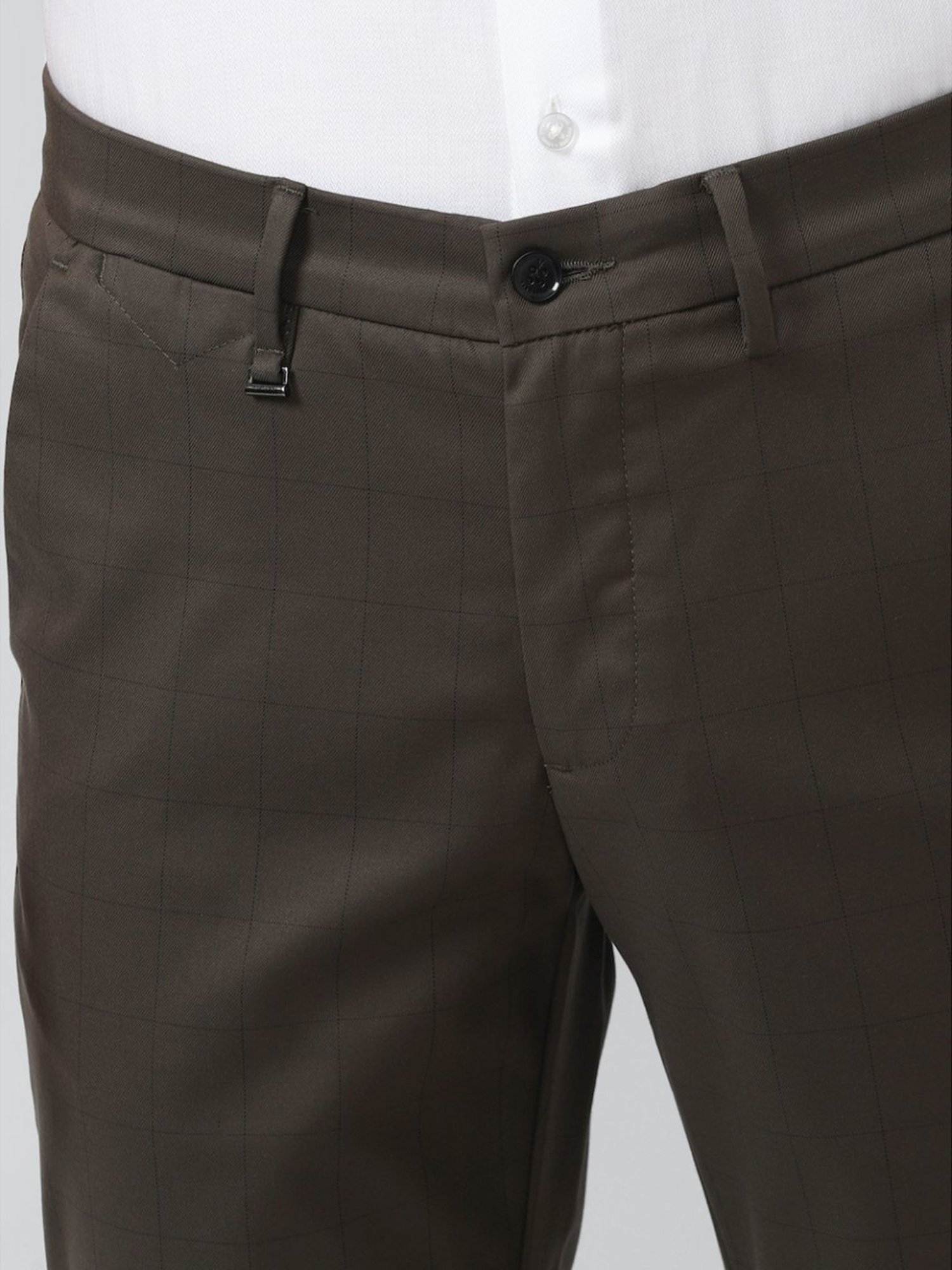 Van Heusen Brown Slim Fit Checks Trousers