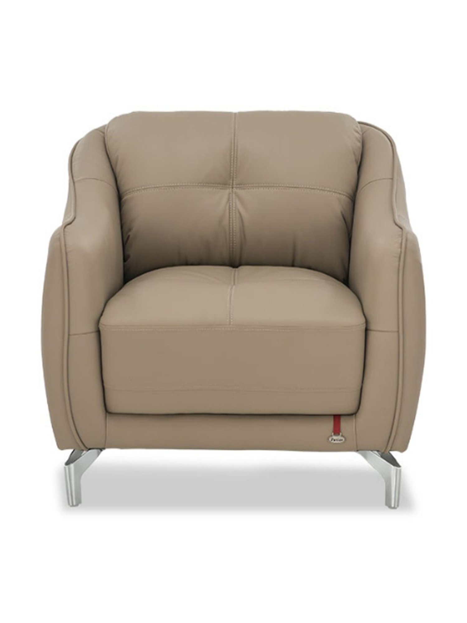 Durian Skyler Mushroom Brown Leather 1 Seater Sofa