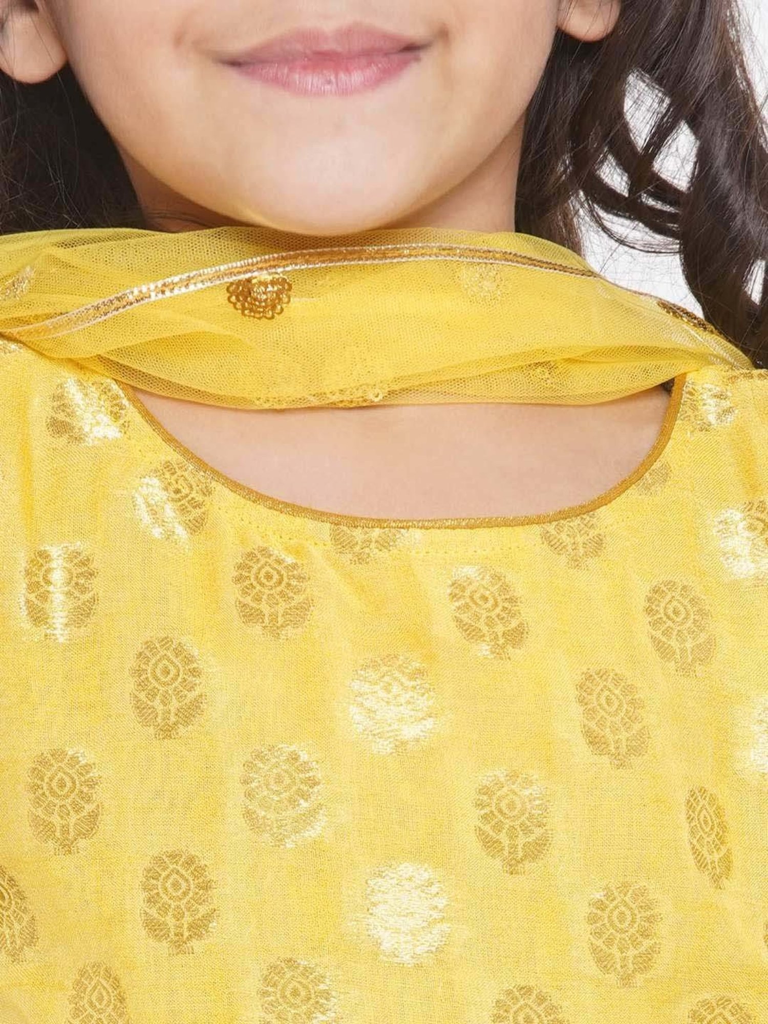 Little Bansi Yellow Cotton Floral Print Kurta Set