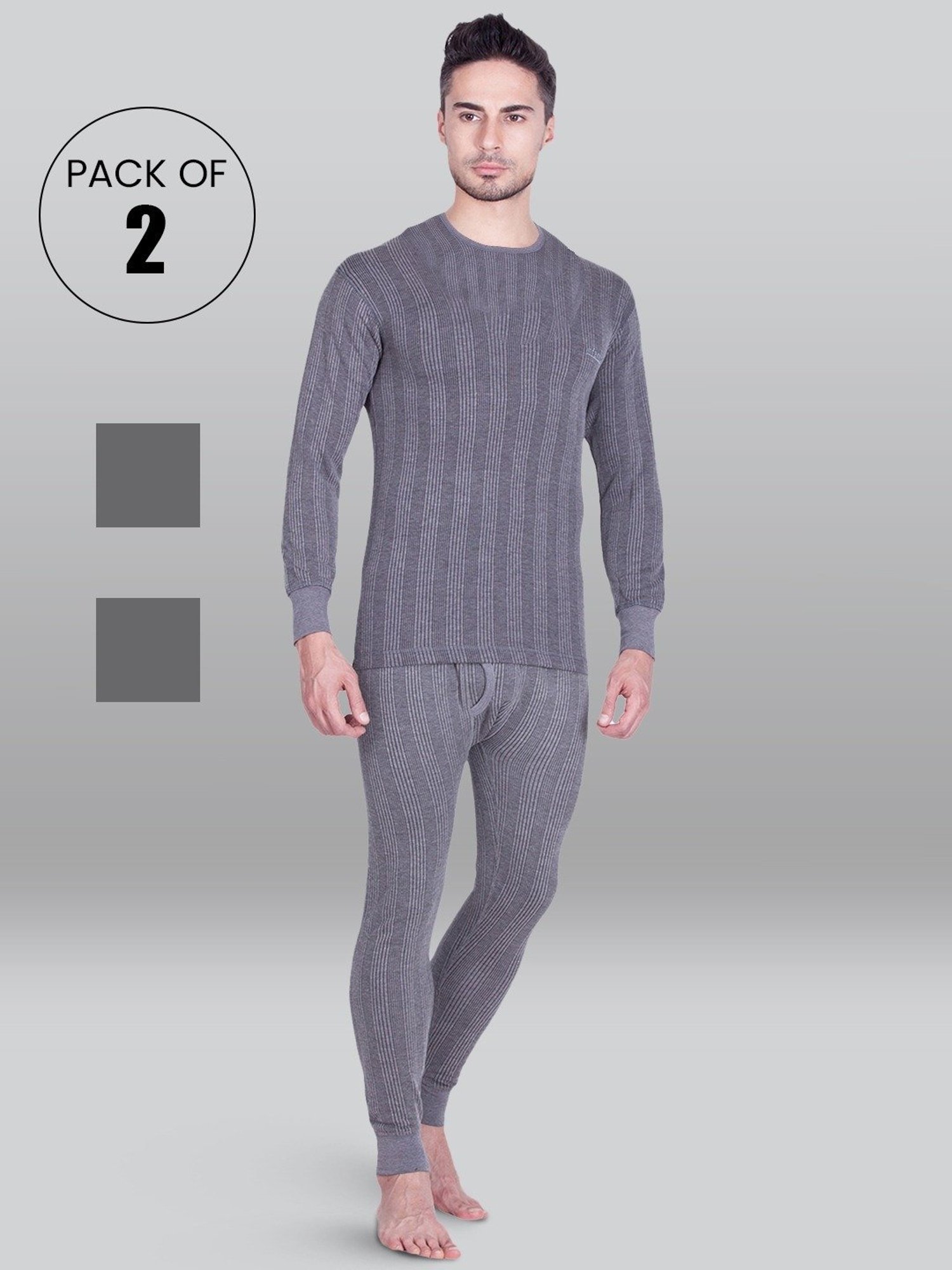 LUX Inferno Charcoal Skinny Fit Striped Thermal Set - Pack of 2