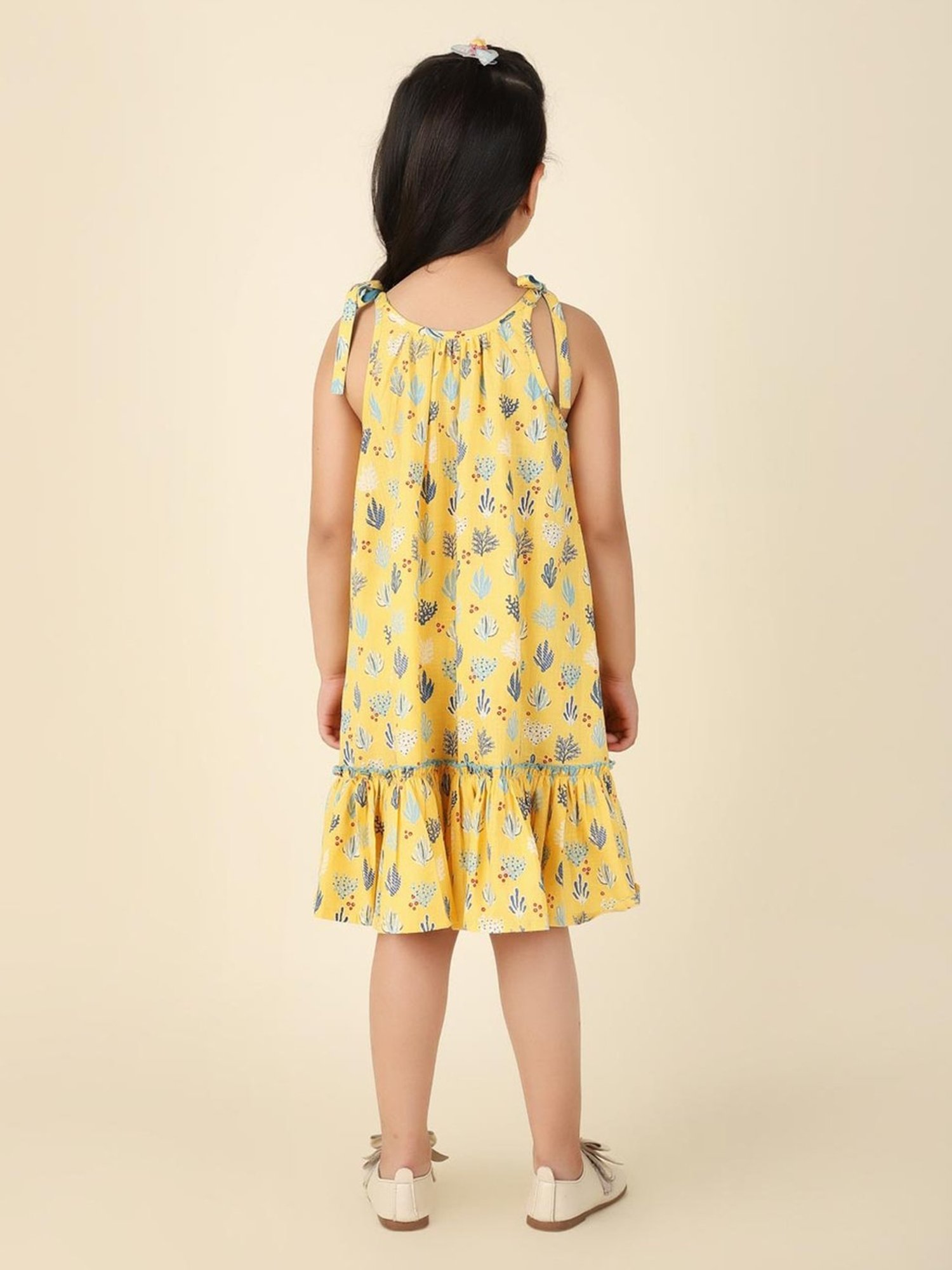 Fabindia Kids Yellow Cotton Printed Dress