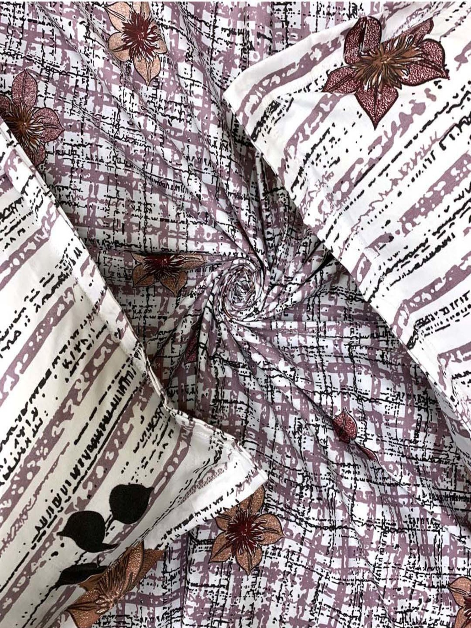 BELLA CASA Genteel Floral Brown 180 TC Cotton King Bedsheet with 2 Pillow Covers