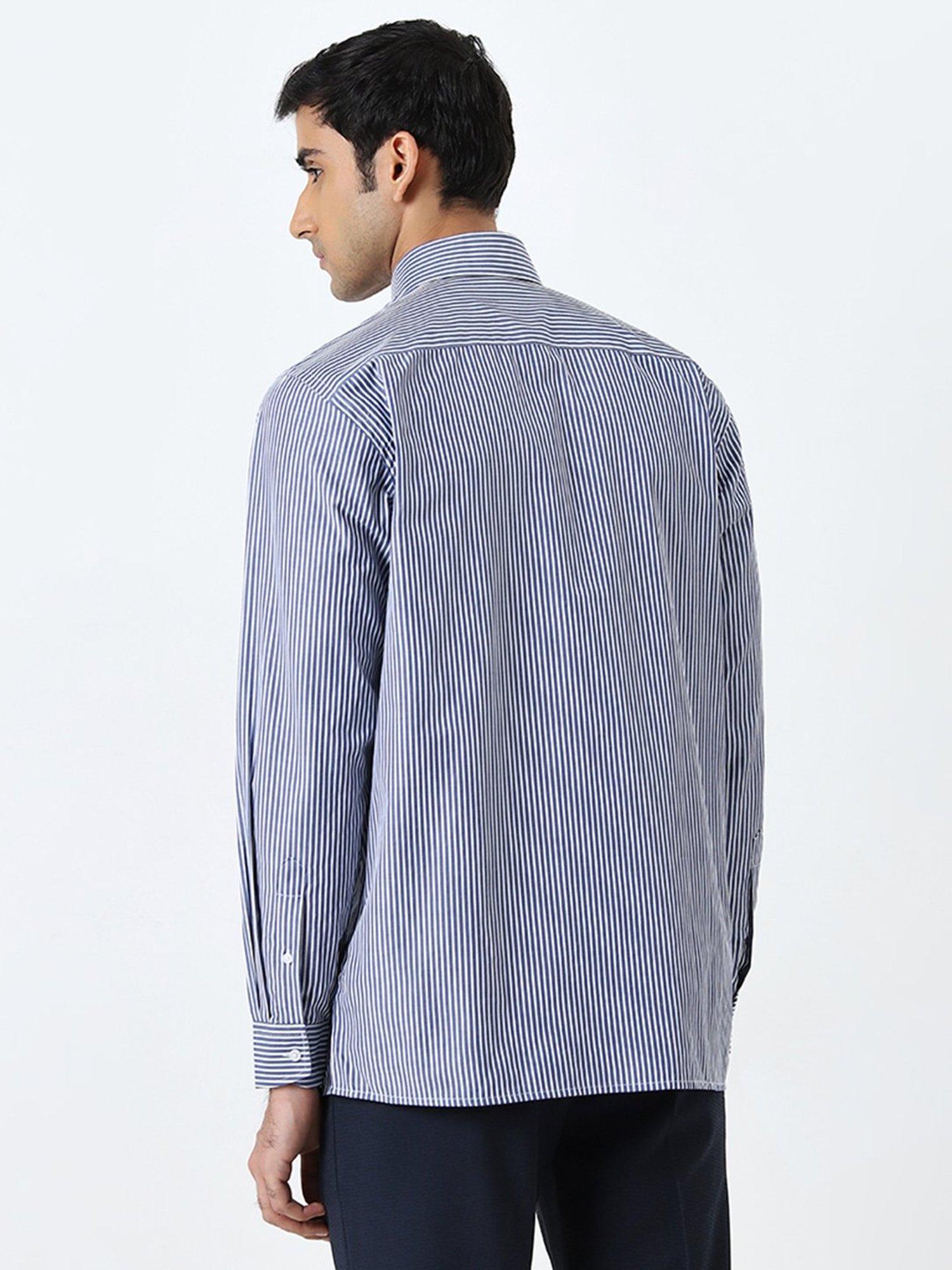 WES Formals by Westside Light Navy Striped Relaxed-Fit Shirt