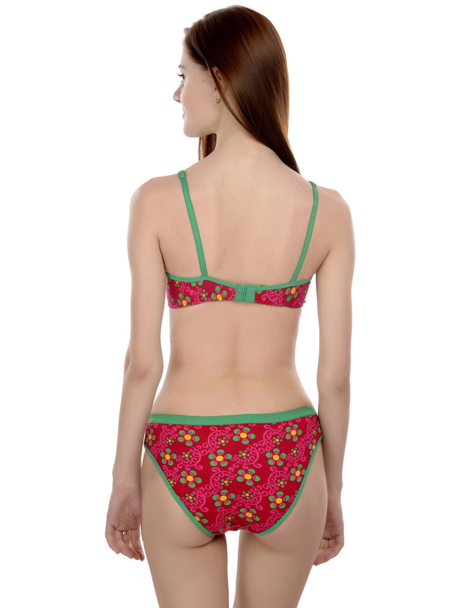AROUSY Red Cotton Printed Bra Panty Set