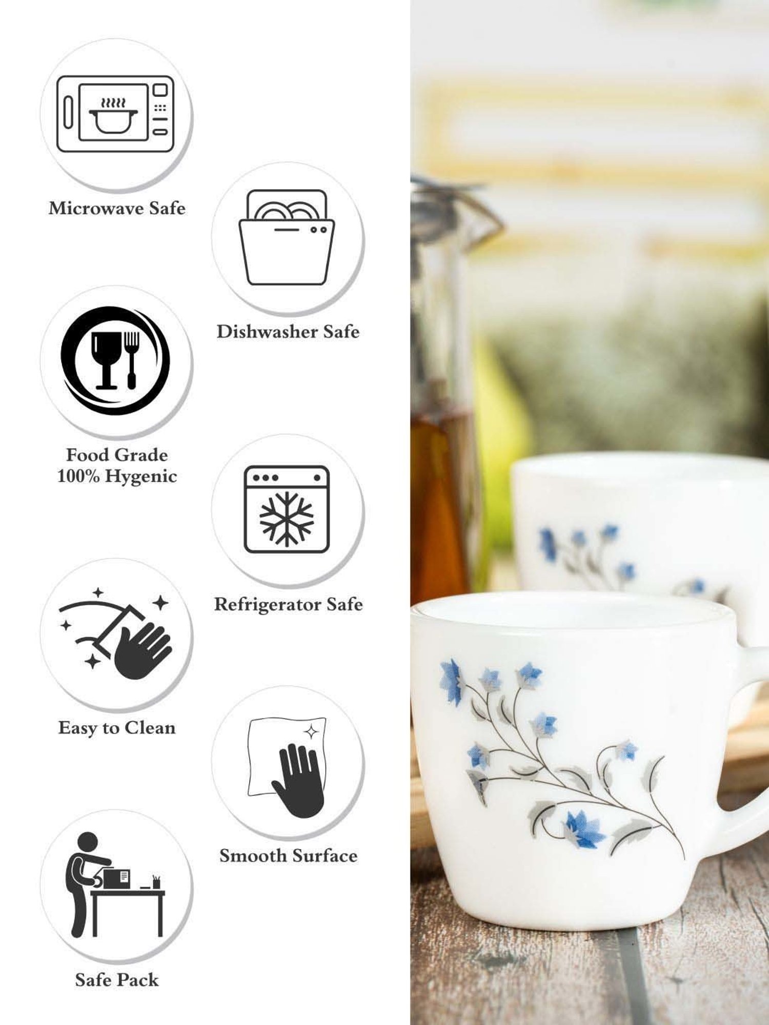 Cello Ricca White & Blue Glass Coffee Mug (0.1 L) - Set of 12