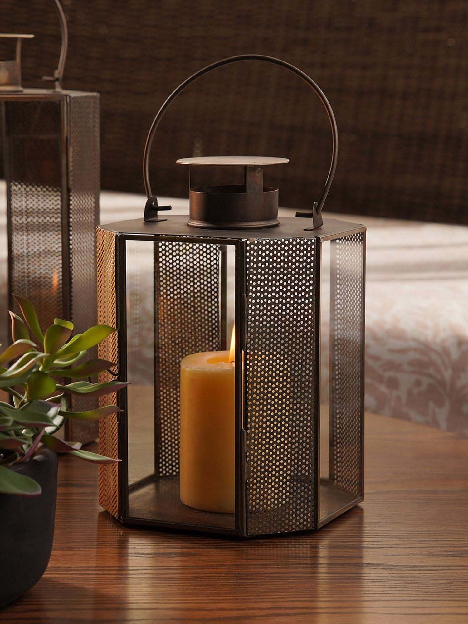 Pure Home and Living Brown Iron Antique Finish Lantern