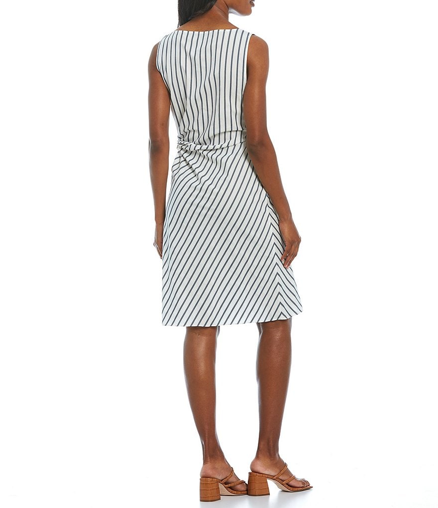 Donna Karan New York Sleeveless Wrap Side Tie Cotton Stripe Dress