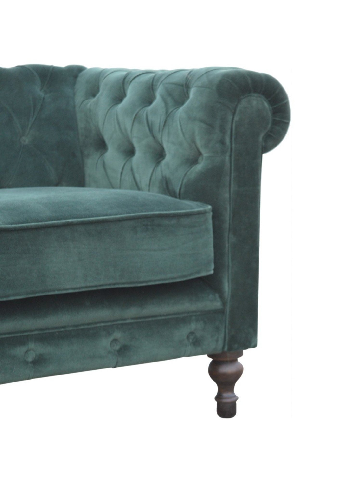 Artisan Furniture Chesterfield Quilted Green Wood 2 Seater Sofa