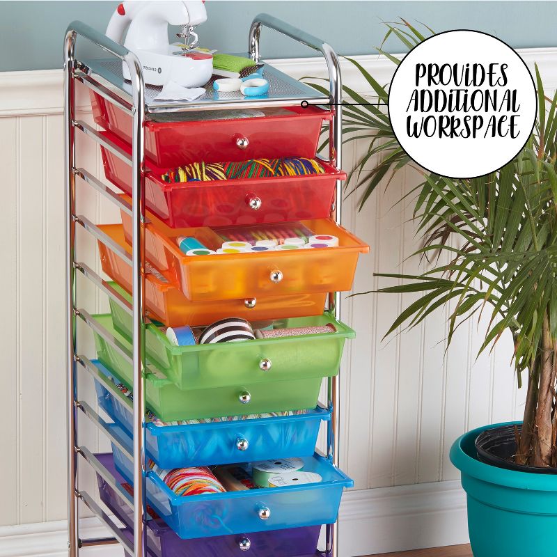ECR4Kids 10-Drawer Plastic Mobile Organizer, Rolling Cart for Storage - Assorted