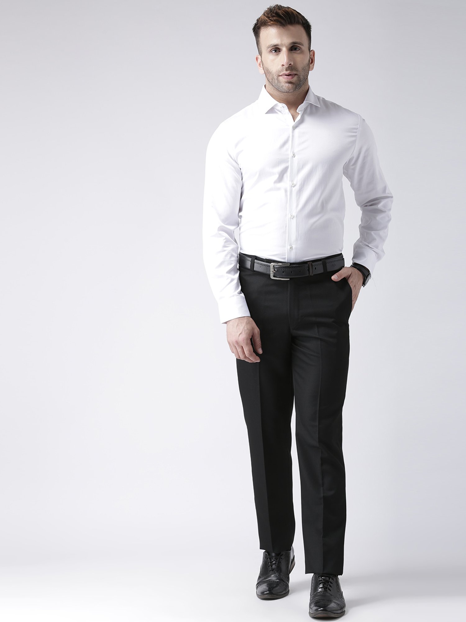 Hangup Plus Black Regular Fit Plus Size Flat Front Trousers