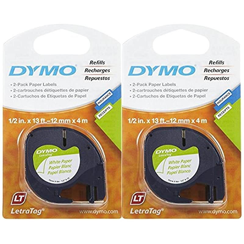 10697 SelfAdhesive White Paper Labeling Tape for LetraTag 2 Blister Packs 4 Refills Black on White 12Inch Wide x 13 Feet Long