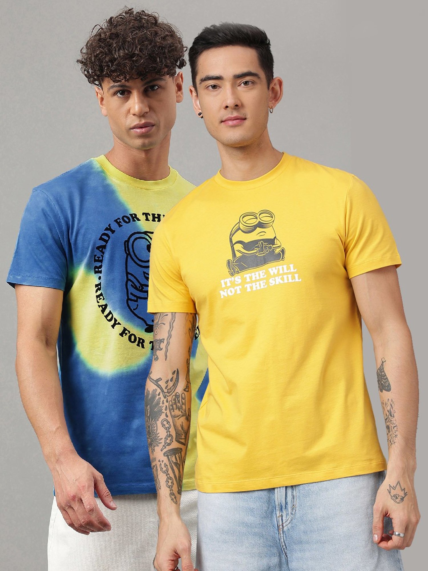 Free Authority Yellow & Blue Regular Fit Minions Print T-Shirt - Pack of 2