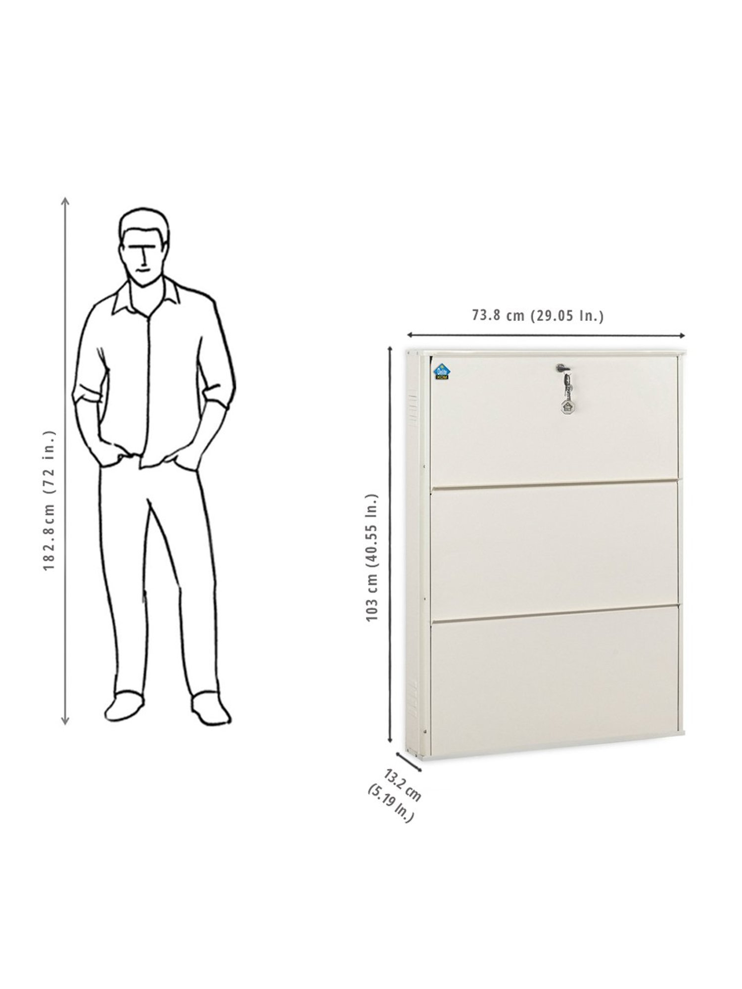 Delite Kom Metal Shoe Rack - 29" 3 Shelf, Ivory, PowderCoat, Wall Mount, DIY