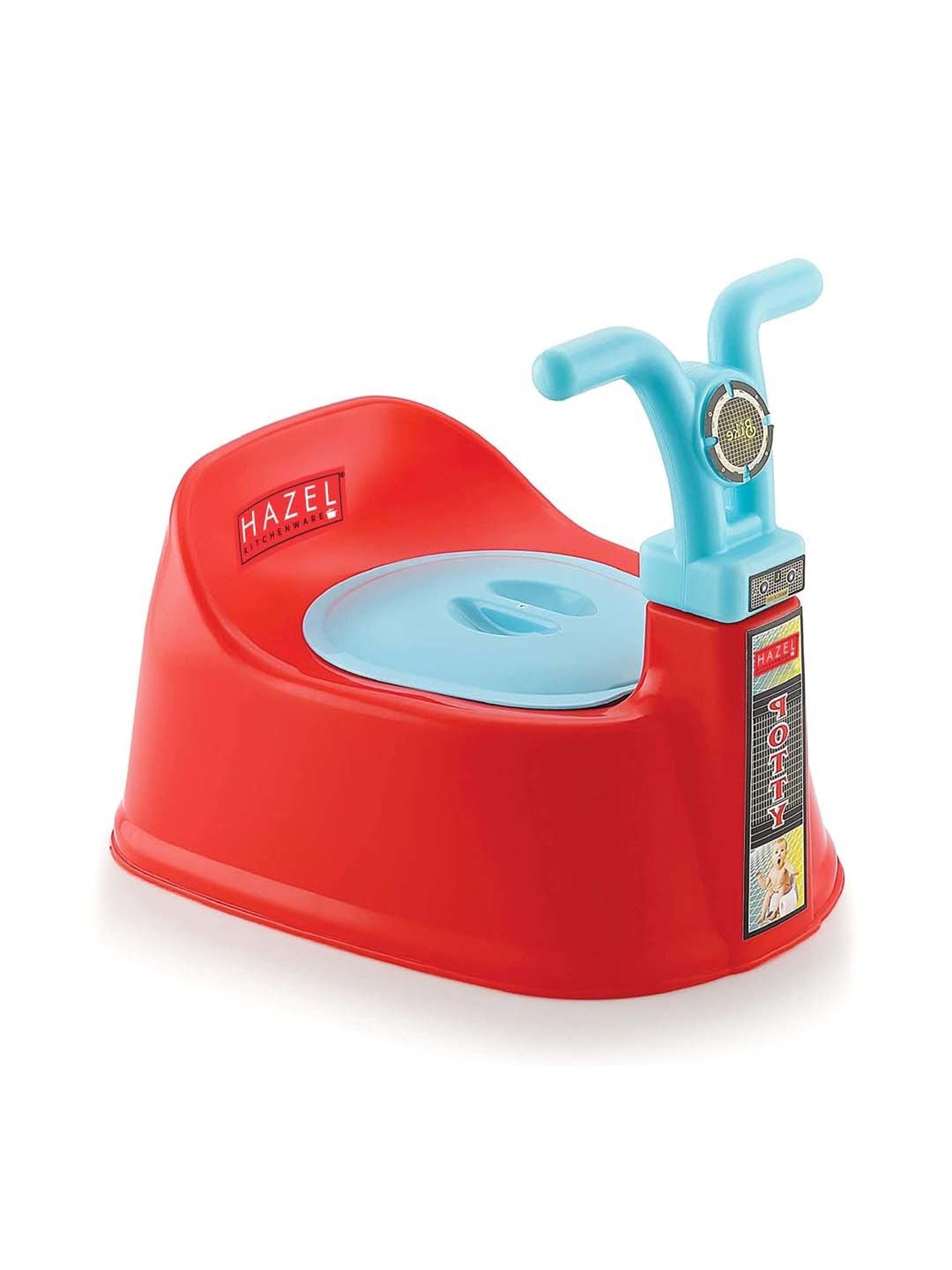 HAZEL Red & Blue Plastic Bike-Shaped Baby Toilet Chair With Closing Lid
