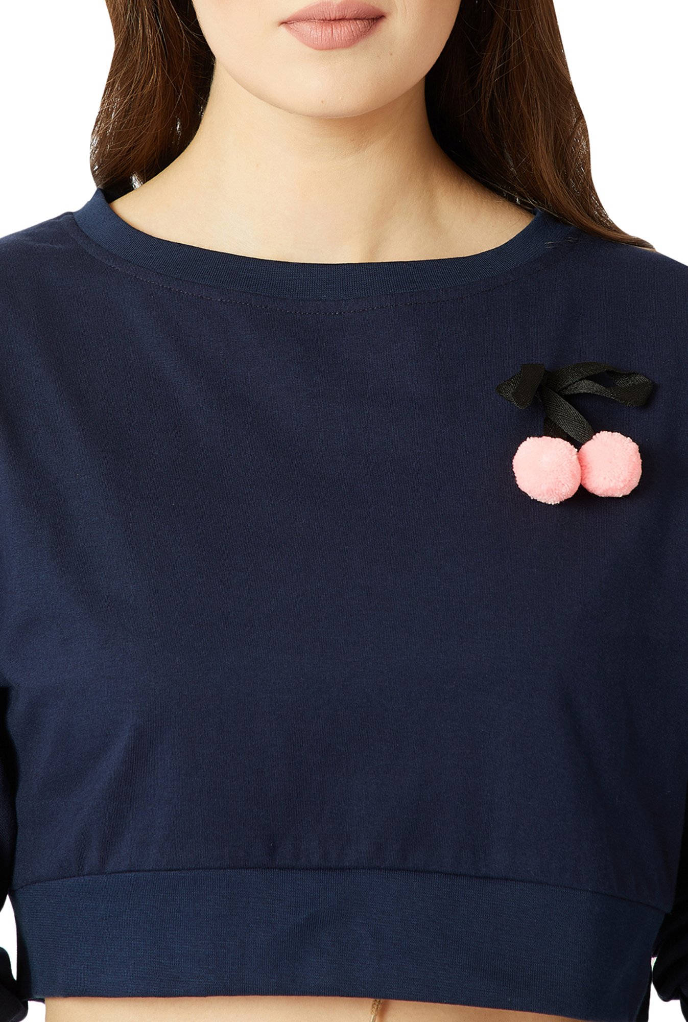 Miss Chase Navy Cotton Regular Fit Top