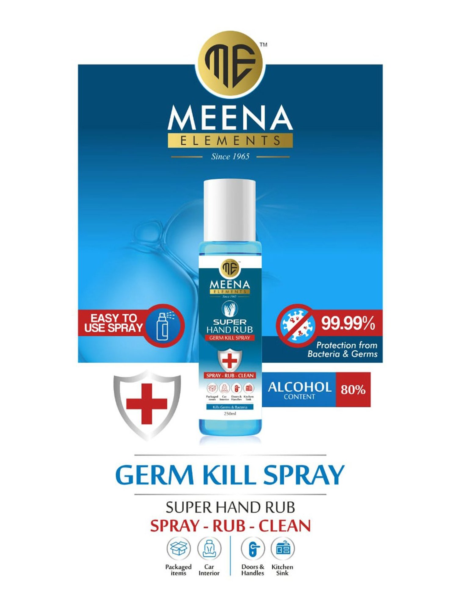 Meena Elements Super Hand Rub Spray (250 ml) - Pack of 5