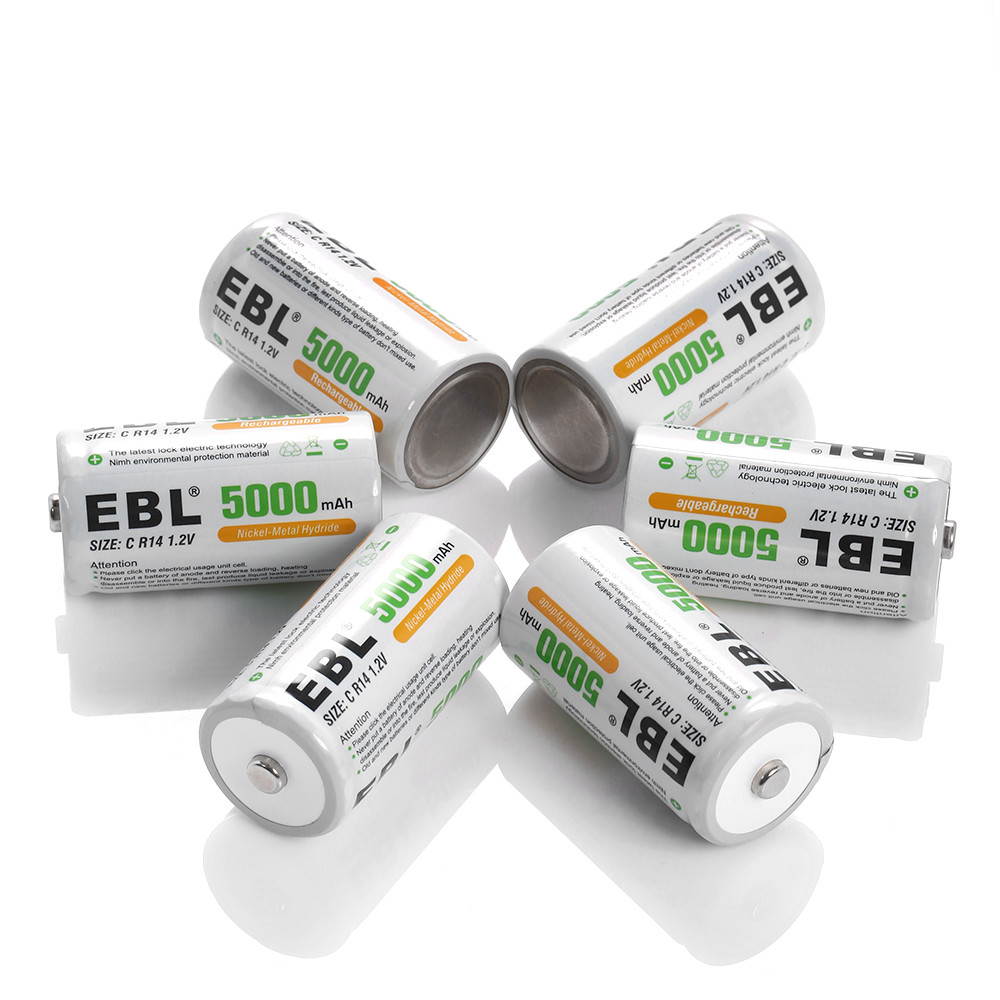 EBL 4 Pack Size C R14 Battery 1.2V 5000mAh Ni-MH Rechargeable Batteries