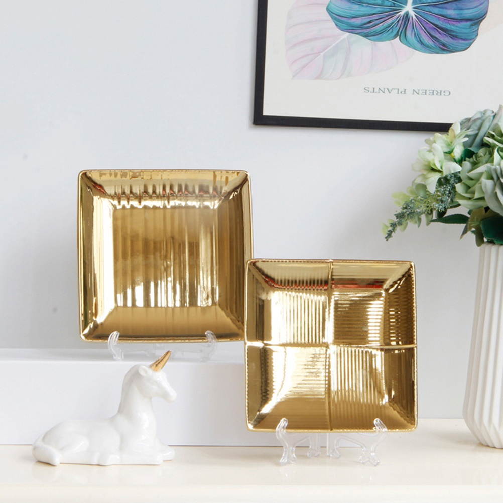 999666Newegg-reoetmall-US1PC Exquisite Desktop Decorative Plate Chic Square Decorative Plate Fashion Square Shape Decor Plate Square Cosmetic Decoration Plate for Home Store Hotel