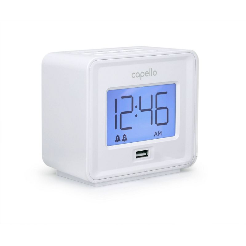 Capello - Dual Alarm Clock with USB Phone Charger - White