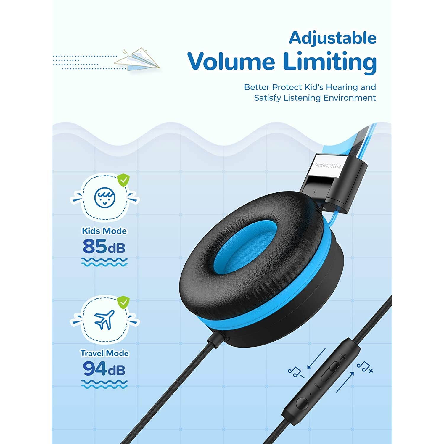 iClever Kids Headphones 2 Pack - Wired Headphones for Kids with MIC, Volume Control Adjustable Headband, Foldable - on Ear Headphones Kids for School iPad Tablet Airplane,Blue/Pink