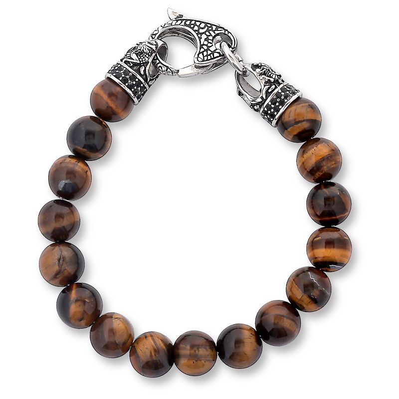 Men's West Coast Jewelry Stainless Steel Brown Leather Braided and Beaded Bracelet