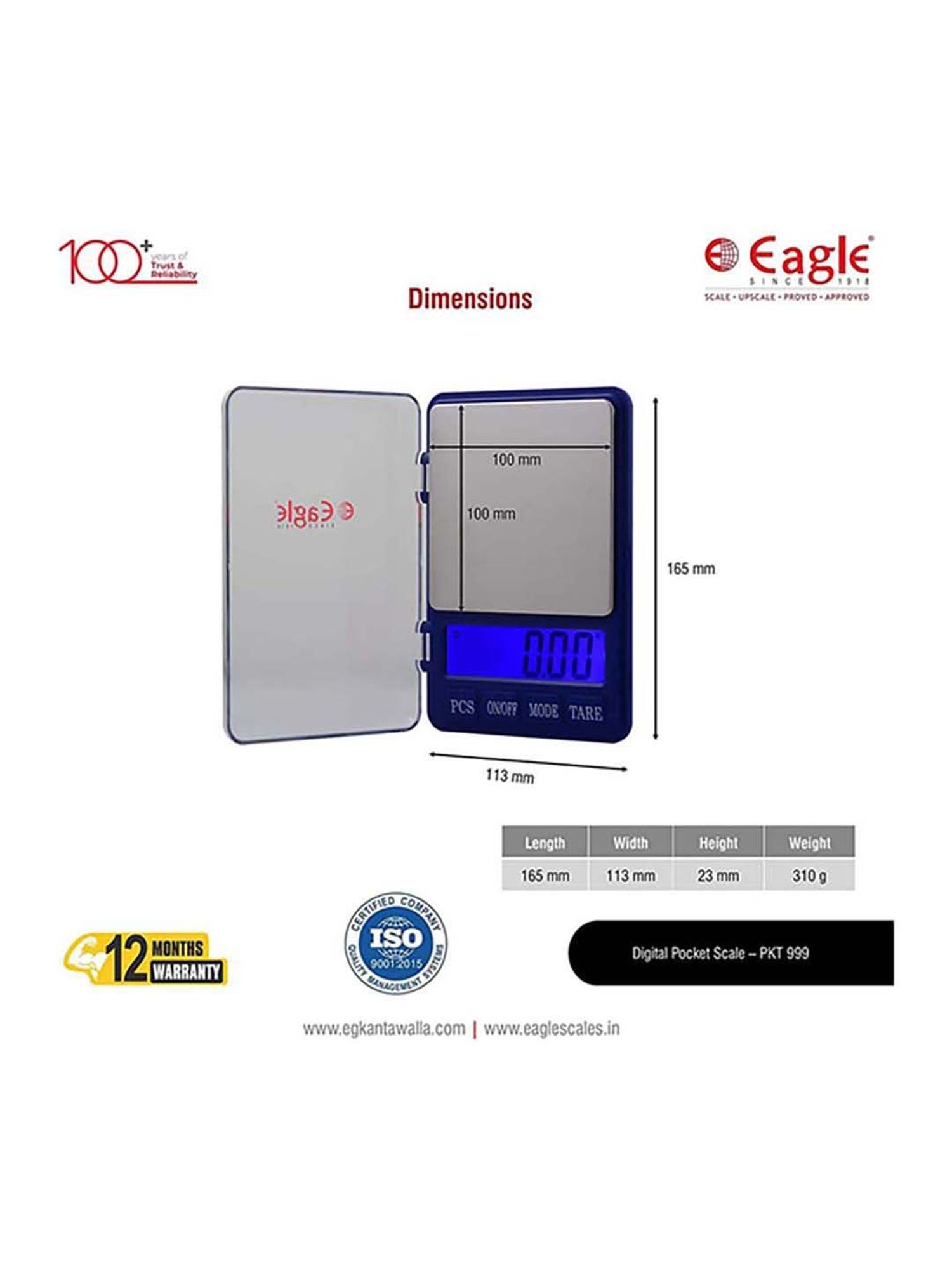 Eagle PKT-999 Digital Weighing Scale, 600 gm Capacity, 0.01 g Accuracy, Weight Machine, Pocket Scale