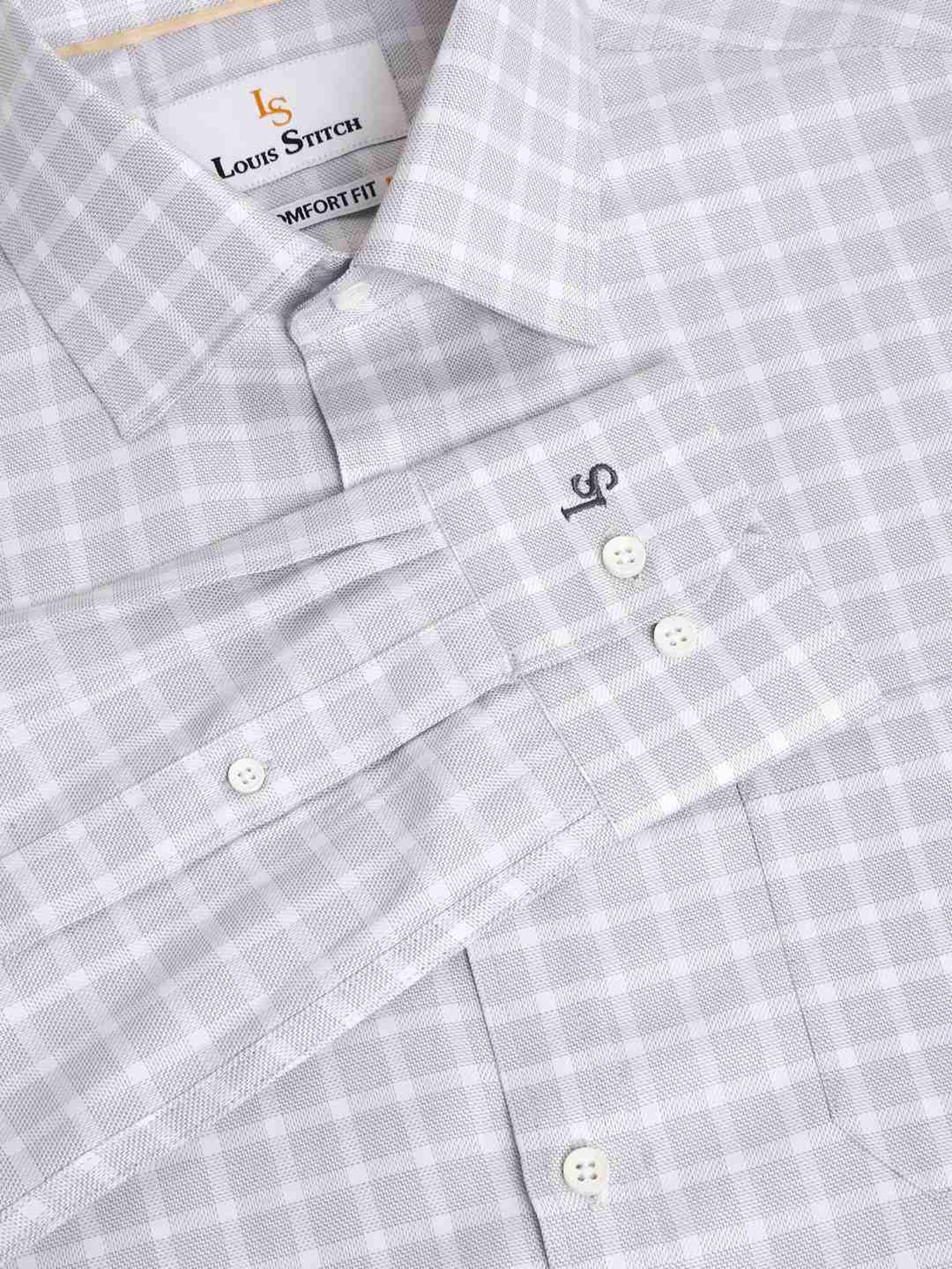 Louis Stitch Grey Cotton Regular Fit Checks Shirt