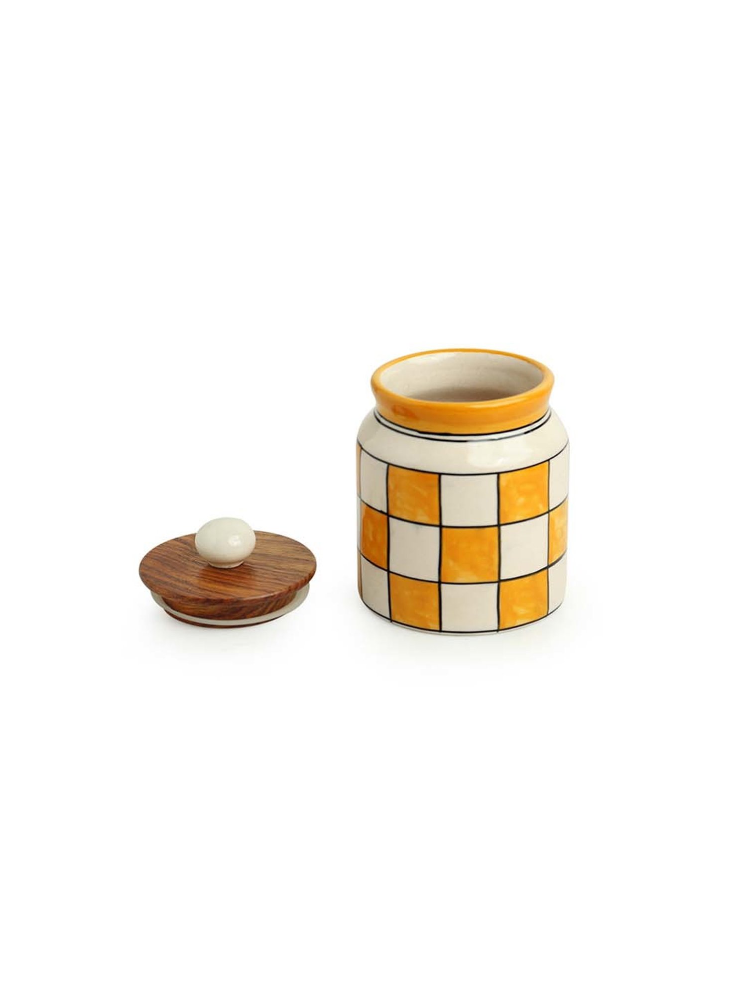 ExclusiveLane 'Shatranj Check' Hand-painted Storage Jar & Container (Non-airtight, 500 ML, 5.2 Inch)