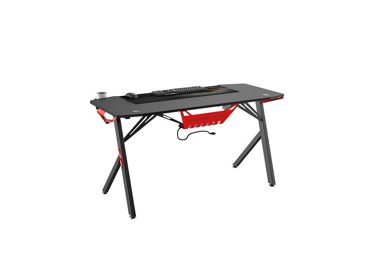 55" Gaming Desk E-Sports Computer Desk Table with Large Size Ergonomic Surface and K-Shaped Heavy Duty Construction for Home or Office, Computer Workstation