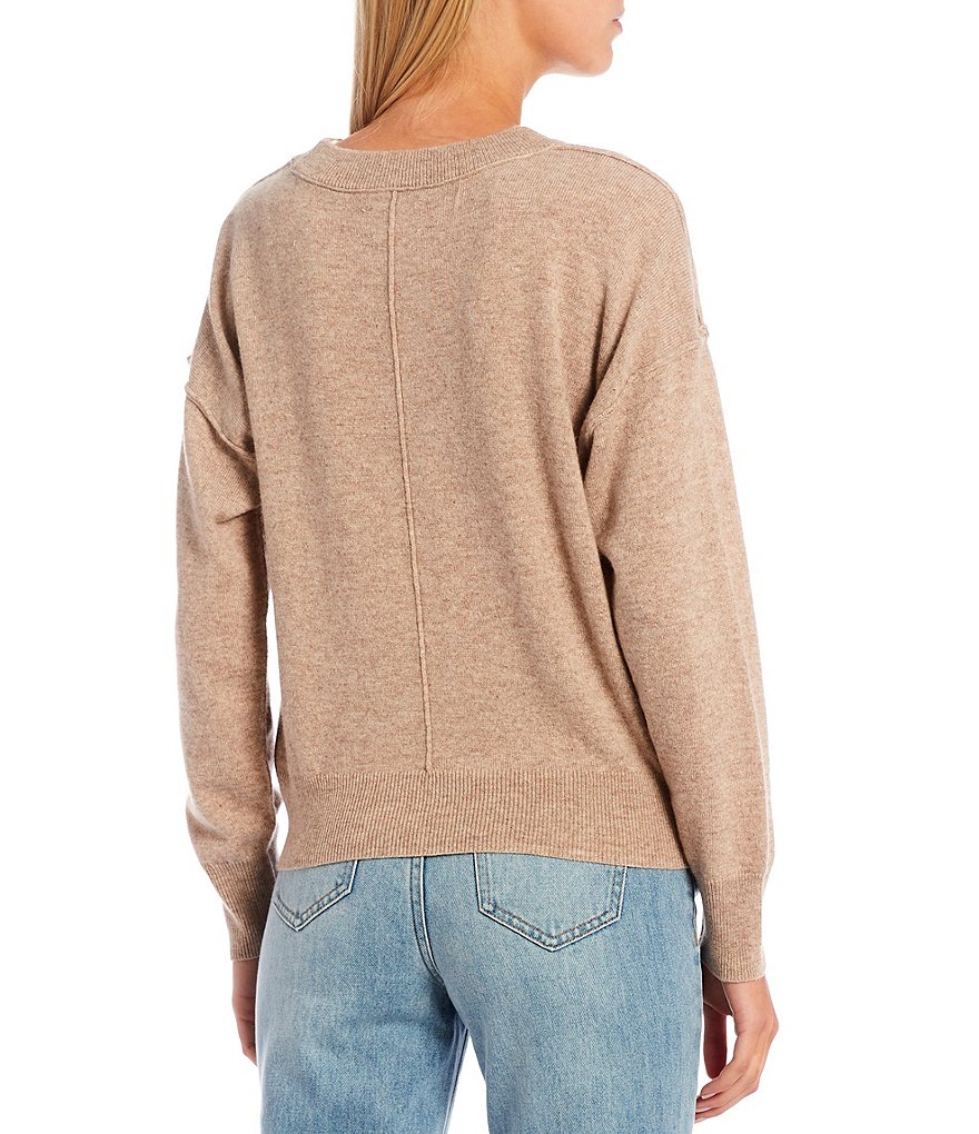 Every Long Drop Shoulder Sleeve Banded Crew Neck Sweater