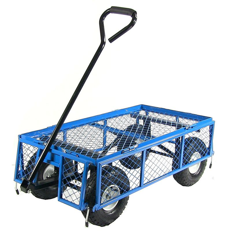 Sunnydaze Outdoor Lawn and Garden Heavy-Duty Durable Steel Mesh Utility Wagon Cart with Removable Sides - Blue