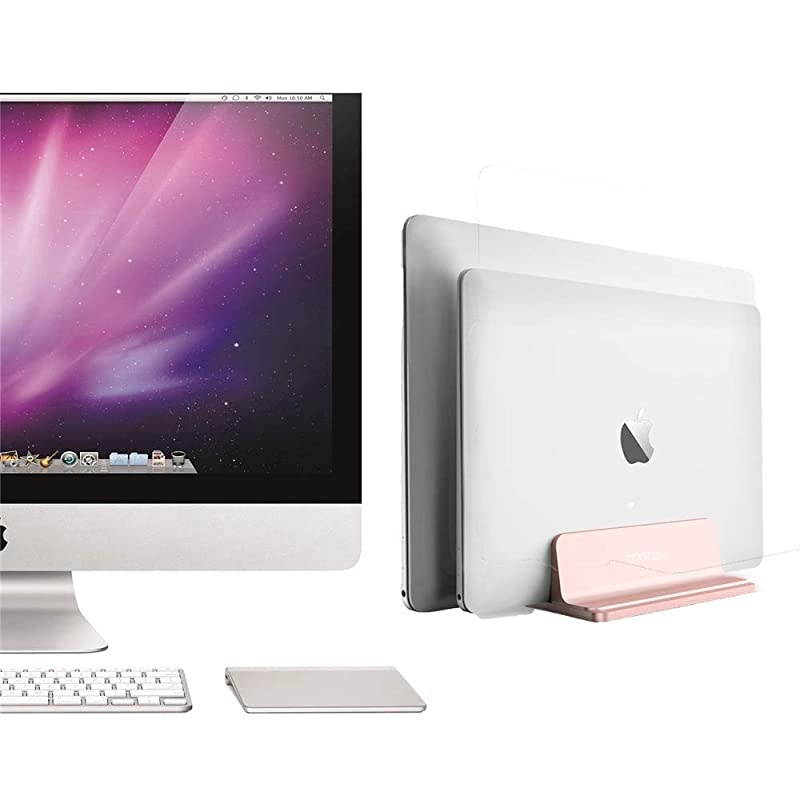 Rose Gold Laptop Stand Aluminum Vertical Laptop Holder Space Saving Notebook Laptop Desktop Mount Support Base Adjustable Dock Width Fit for All MacBookSurfaceChromebookSamsungHuaweiHP