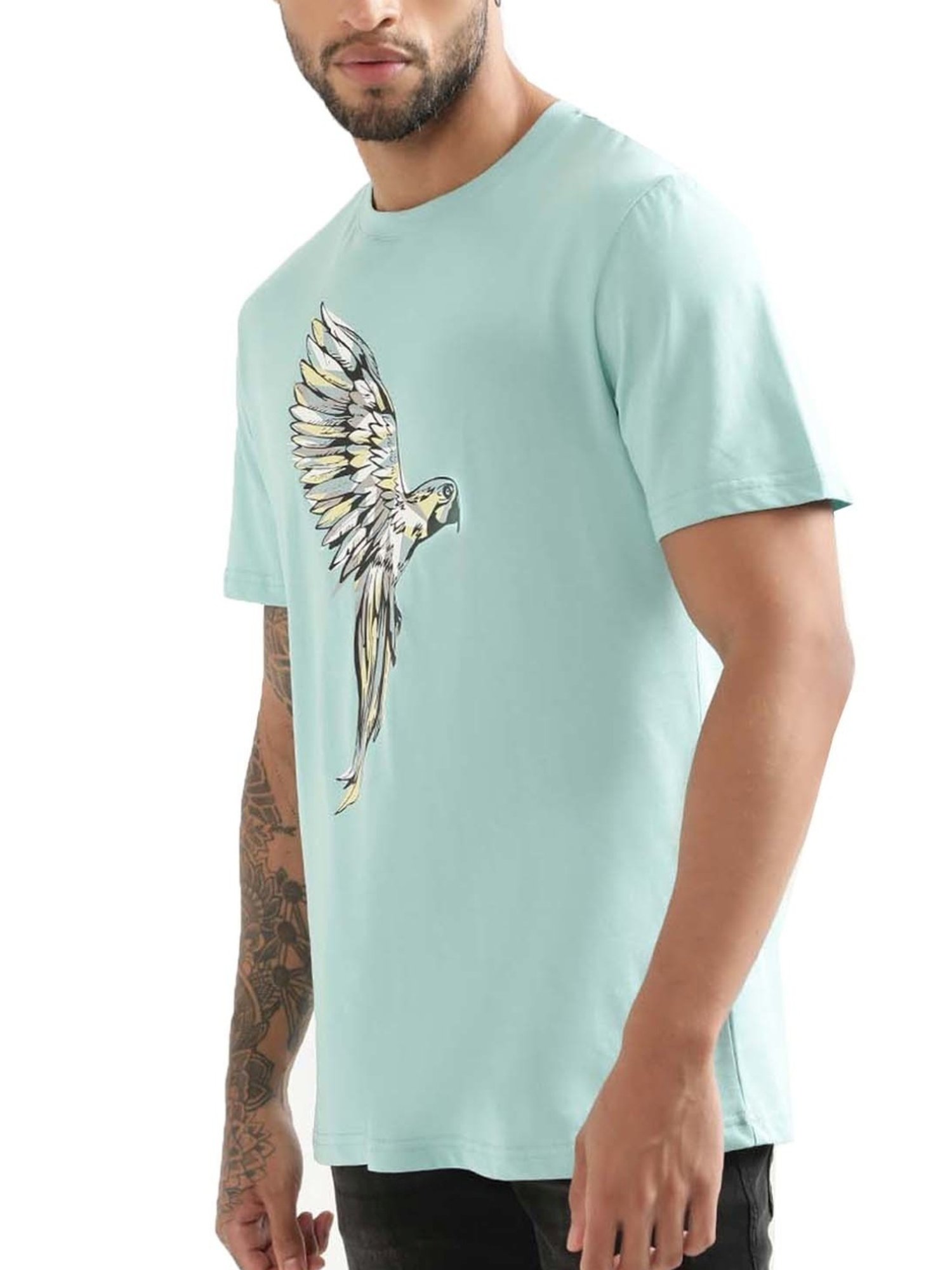 Antony Morato Blue Cotton Regular Fit Printed T-Shirt