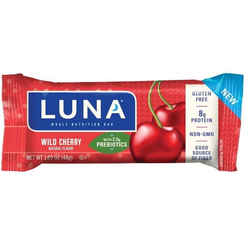 LUNA Bar with Prebiotics - Wild Cherry - Gluten Free Snack Bars - 10.14oz/6pk