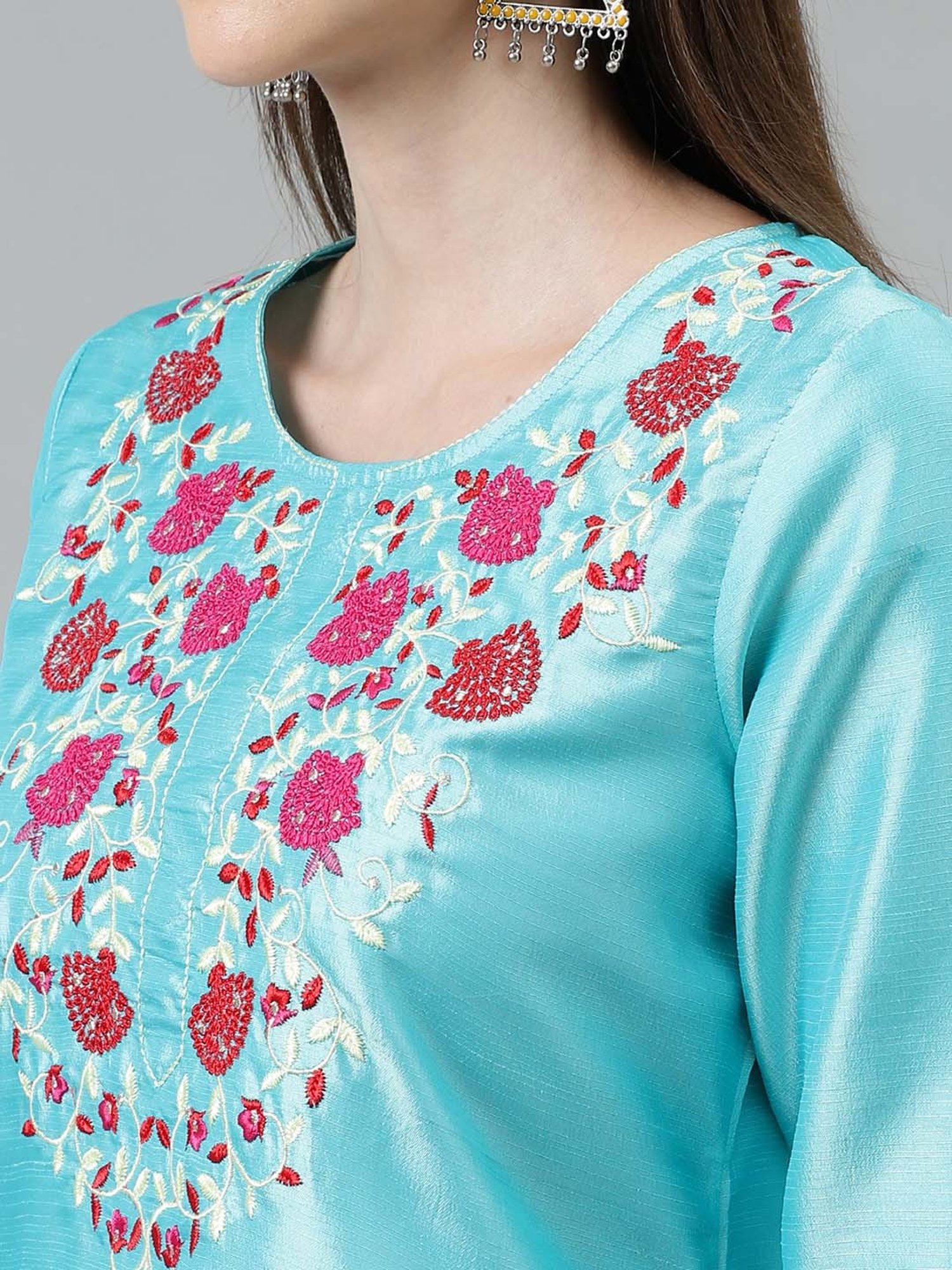 URBAN MYSTIC Black Rayon Embroidered Kurta & Sharara Set