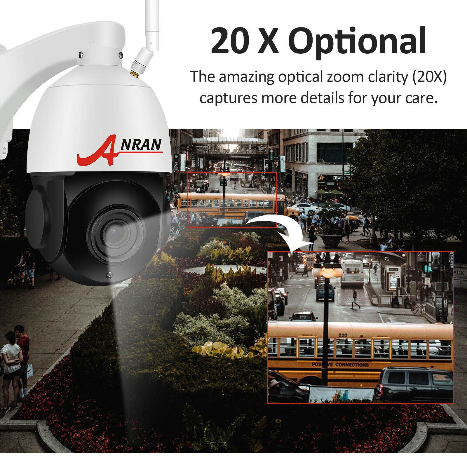 ANRAN Outdoor PTZ WiFi Security Camera, 1920P Pan/Tilt/20x Optical Zoom Surveillance CCTV IP Weatherproof Camera with Two Way Audio ,Night Vision Motion Detection, Support 128GB SD Card