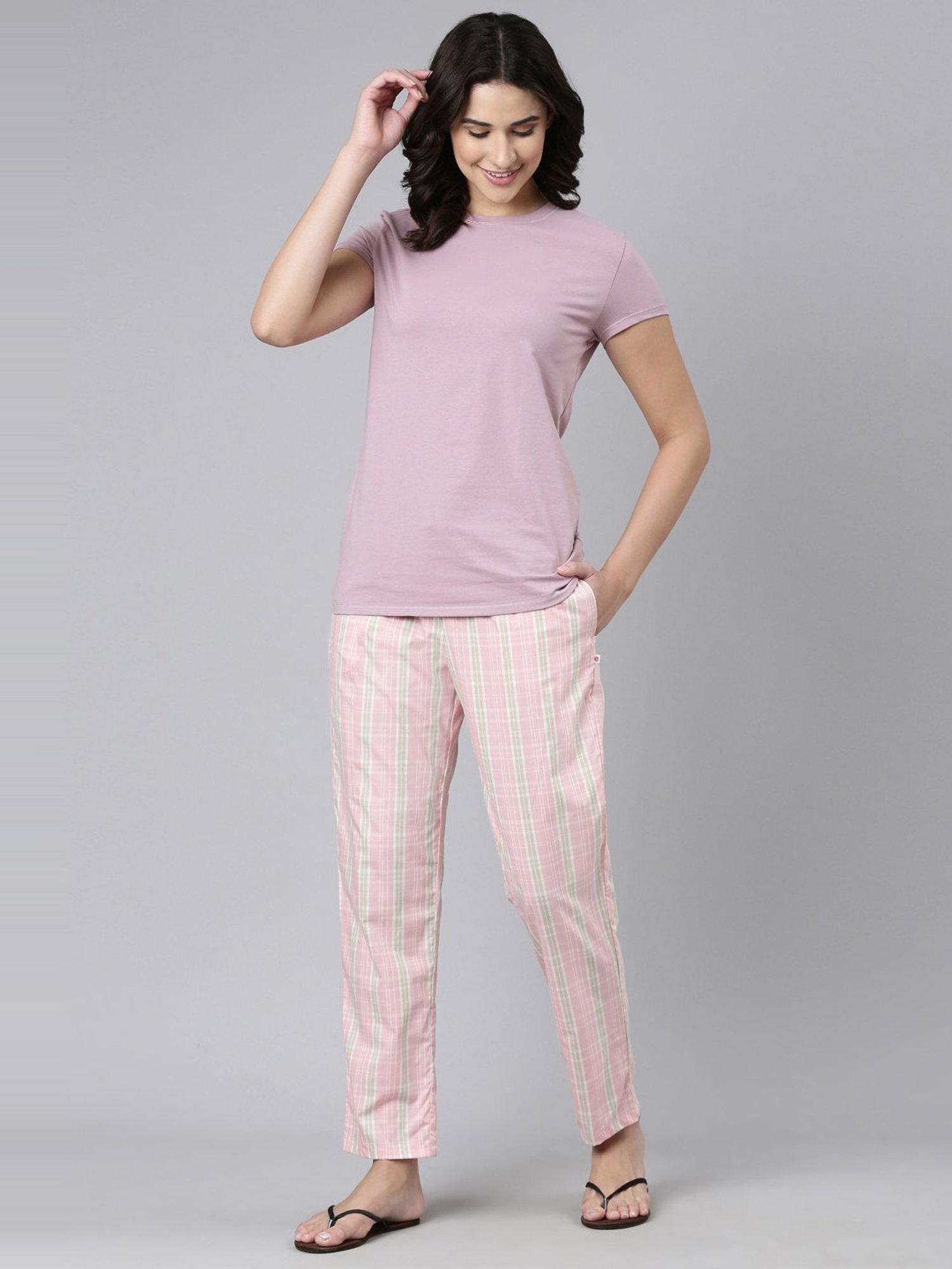 Enamor Pink Cotton Printed Lounge Pants