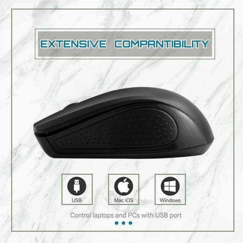 2.4G Wireless Nano USB Receiver Cordless Ergonomic Mouse 4 Button, Black